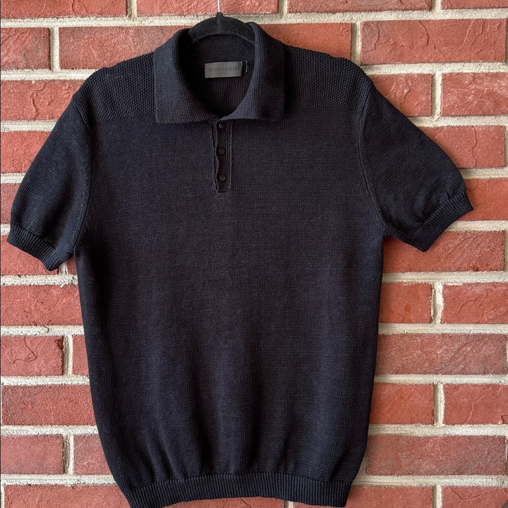 Iris Von Arnim Men's Black Short-Sleeve Knit 100%Linen Polo Shirt Size M NWOT